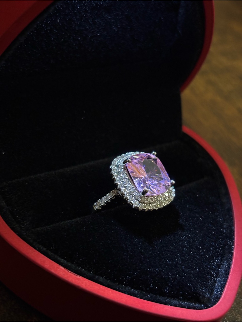 Sterling Silver Pink Cushion Halo Cocktail Ring